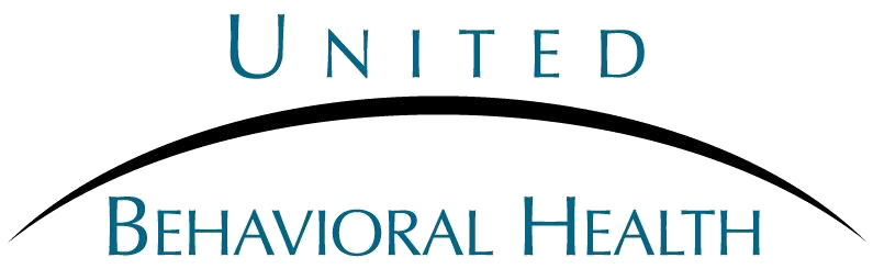 Logo for United Behavioral Health with the words United above a curved line and Behavioral Health below the line in teal-colored, uppercase and title case letters.