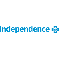 The image shows the word Independence in blue text next to a blue cross symbol with a stylized human figure inside, representing the Independence Blue Cross health insurance company logo.