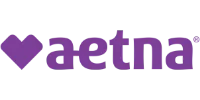 The image shows the Aetna logo with a purple heart shape followed by the word aetna in bold purple letters, symbolizing support for services like drug and alcohol rehab near me.